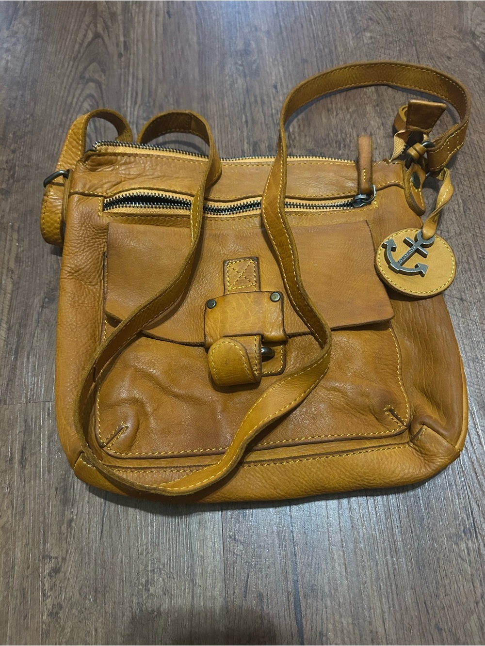 Leather Crossbody Bag in Mustard Yellow with Front Buckle‎ Pocket